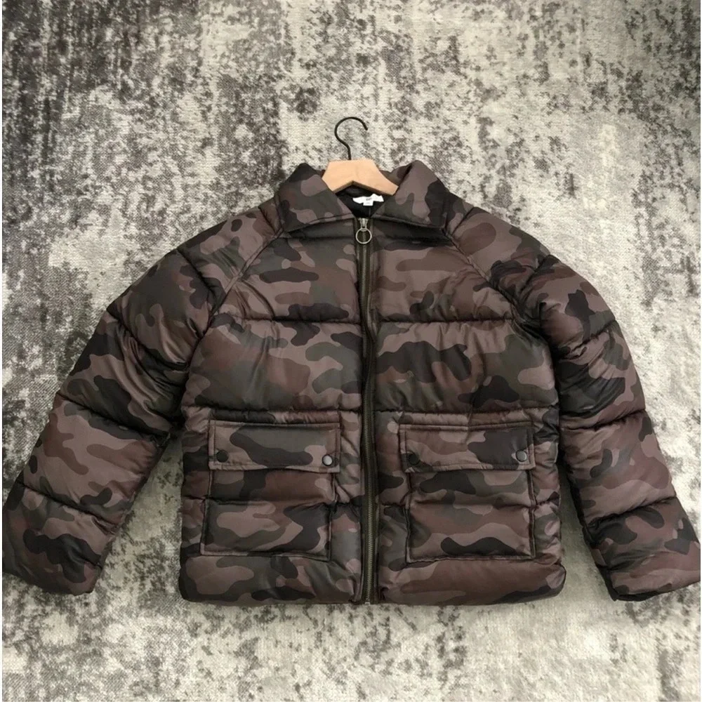 New Nordstrom BP Olive Italy Camo Print Puffer jacket camouflage streetwear zip